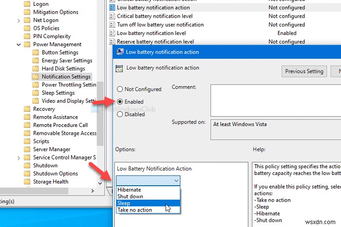 Quản lý cài đặt thông báo pin bằng Registry hoặc Group Policy Editor trên Windows 11/10