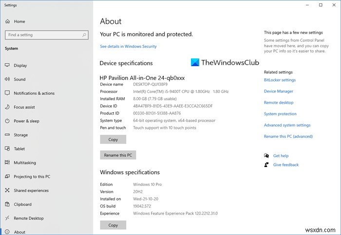 Điều khiển Control Panel System applet chuyển đâu trong Windows 11/10?
