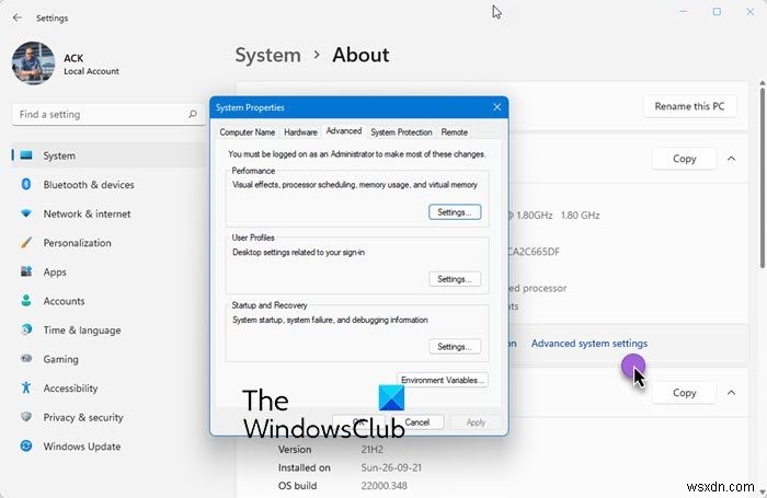 Điều khiển Control Panel System applet chuyển đâu trong Windows 11/10?