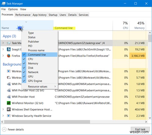 Cách hiển thị Command Line trong Task Manager Windows 11/10