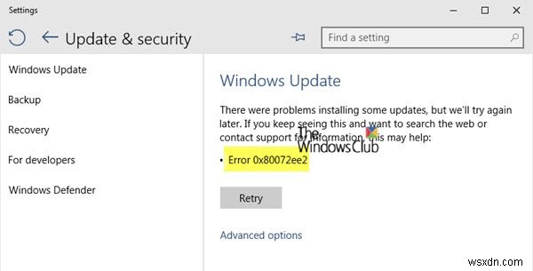 Khắc phục lỗi Windows Update 0x80072EE2