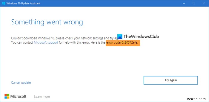 Khắc phục lỗi 0x80072efe trên Windows 10 Update Assistant