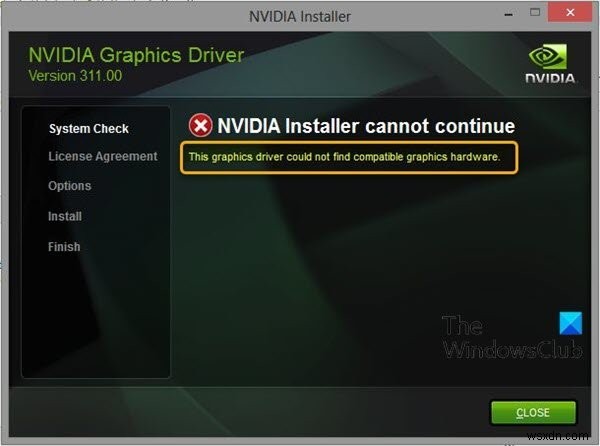 Driver đồ họa không tìm thấy phần cứng đồ họa tương thích – Lỗi NVIDIA