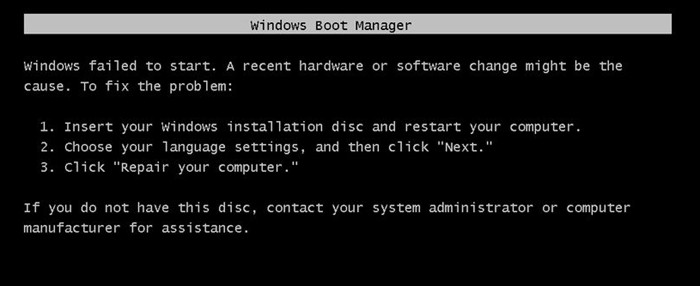 Windows không khởi động được; Thay đổi phần cứng hoặc phần mềm gần đây có thể là nguyên nhân