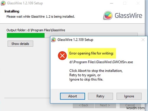 Khắc phục lỗi  Error opening file for writing  trên Windows 11/10
