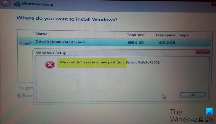 Lỗi We couldn t create a new partition khi cài đặt Windows
