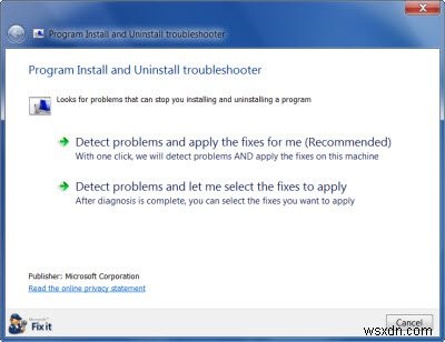 Không thể cài đặt hoặc gỡ cài đặt chương trình trên Windows 11/10? Dùng Trình khắc phục sự cố Cài đặt và Gỡ cài đặt chương trình
