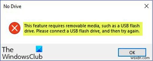 Lỗi  Tính năng này yêu cầu media di động  khi reset mật khẩu Windows 10