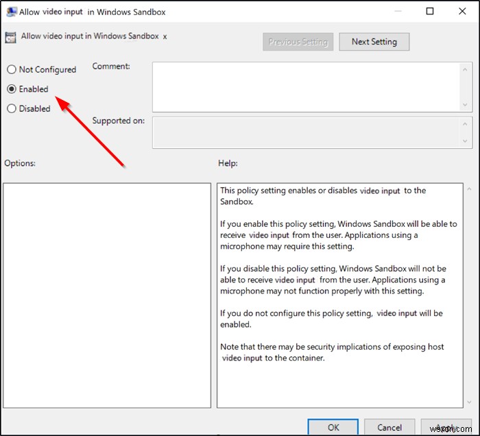 Cách bật/tắt Đầu vào Video (Video Input) trong Windows Sandbox