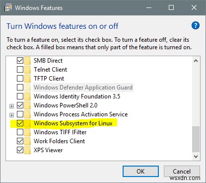 Lỗi WslRegisterDistribution failed with error 0x8007019e và 0x8000000d – WSL