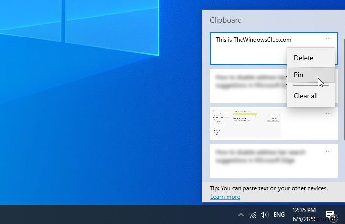 Cách ghim (Pin) văn bản và hình ảnh vào Lịch sử Clipboard trên Windows 11/10