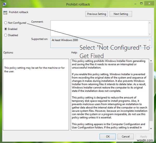 Vô hiệu hóa tính năng Rollback của Windows Installer trong Windows 11/10
