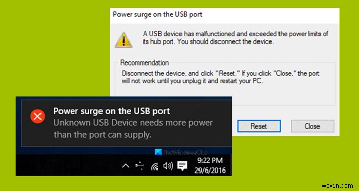 Sửa lỗi Power surge on the USB port trên Windows 11/10