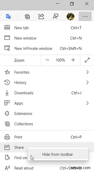 Cách hiển thị hoặc ẩn nút Share (Chia sẻ) trong trình duyệt Microsoft Edge