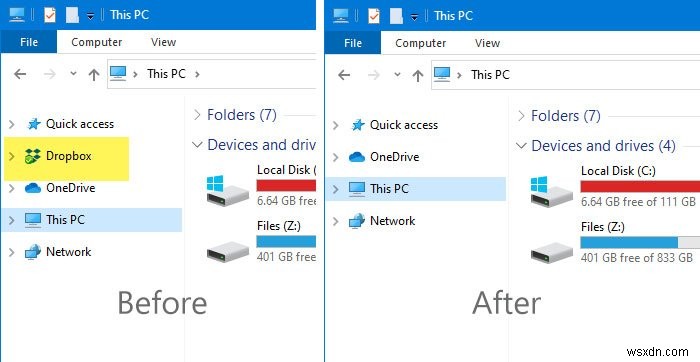 Cách xóa Dropbox khỏi Navigation Pane File Explorer
