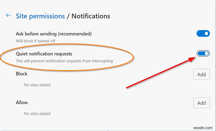 Cách bật Quiet Notification Requests trong Microsoft Edge