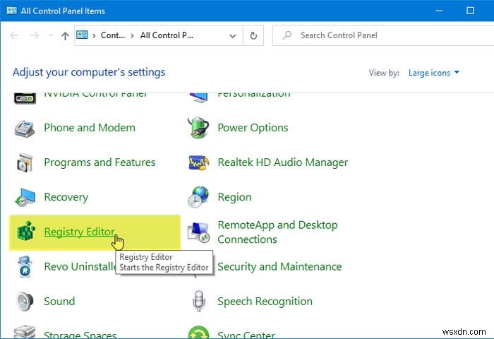 Cách thêm Registry Editor vào Control Panel trên Windows 11/10