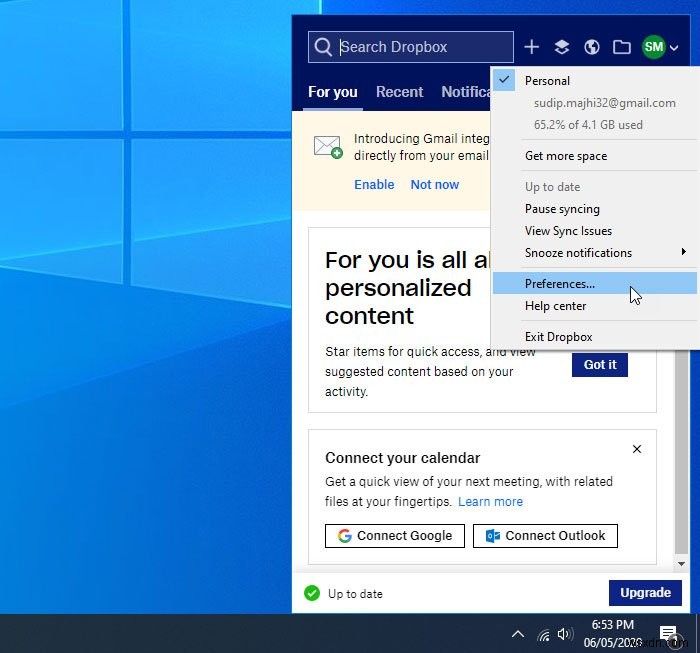 Cách mở file & thư mục Dropbox trong File Explorer trên Windows