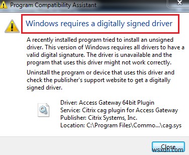 Khắc phục lỗi Windows requires a digitally signed driver