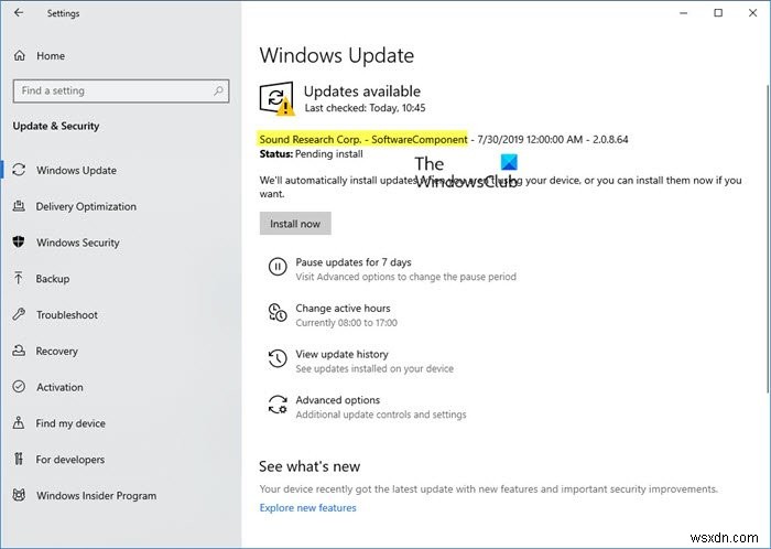 Sound Research Corp SoftwareComponent trong Cập nhật Windows 10 là gì?