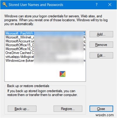 Tìm, thêm, xóa, sửa, sao lưu, khôi phục Tên người dùng và Mật khẩu đã lưu trong Windows 11/10