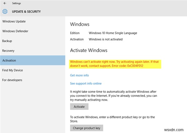 Khắc phục lỗi Kích hoạt Windows Mã lỗi 0xC004F012