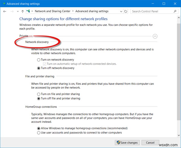 Bật hoặc Tắt Khám phá mạng (Network Discovery) hoặc Chia sẻ trong Windows 11/10