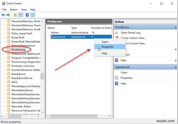 Cách bật ghi nhật ký in (Print Logging) trong Event Viewer trên Windows 10