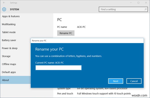 Cách đổi tên máy tính trong Windows 10