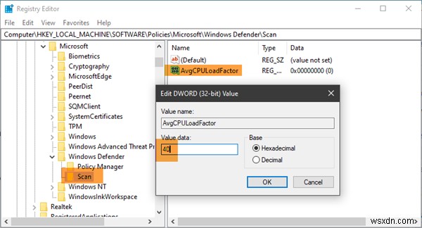 Cách giới hạn hoặc đặt tối đa CPU Usage cho quét Windows Defender