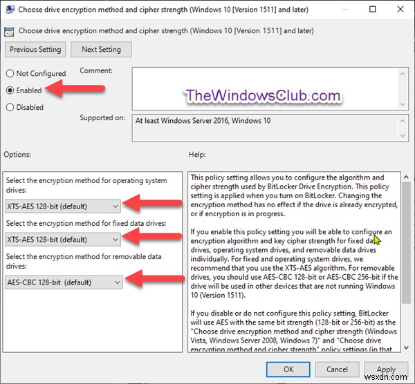 Cách thay đổi phương pháp mã hóa BitLocker & Độ mạnh mật mã trong Windows 10