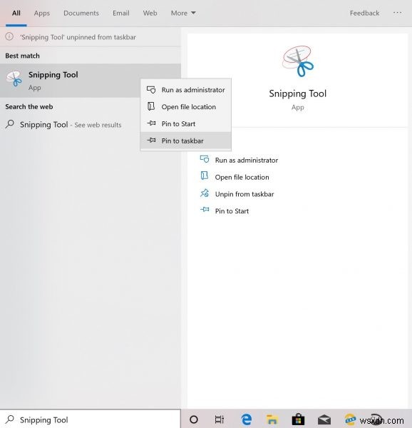 Cách ghim Snipping Tool lên Thanh tác vụ trong Windows 10