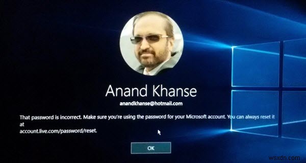 Thông báo Mật khẩu không đúng khi đăng nhập Windows 10