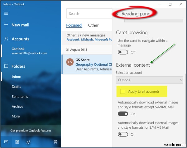 Hiển thị ảnh người gửi trong tin nhắn Ứng dụng Mail trên Windows 11/10