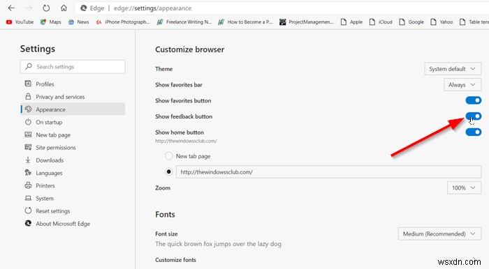 Cách xóa nút Gửi phản hồi trong Microsoft Edge mới