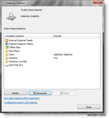 Cách thay đổi vị trí Search Index (Chỉ mục tìm kiếm) trong Windows 10