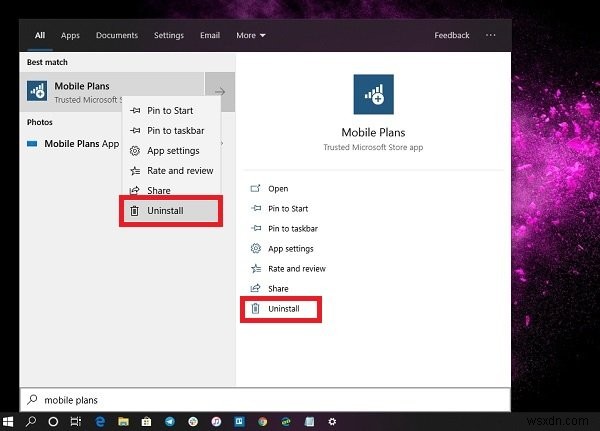 Cách gỡ cài đặt ứng dụng Mobile Plans trong Windows 10