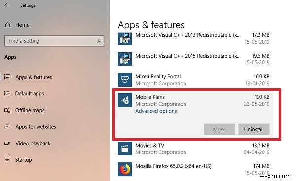 Cách gỡ cài đặt ứng dụng Mobile Plans trong Windows 10