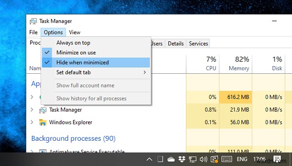 Ghim Task Manager vào Thanh tác vụ hoặc Menu Start; Thu nhỏ Task Manager vào khay hệ thống
