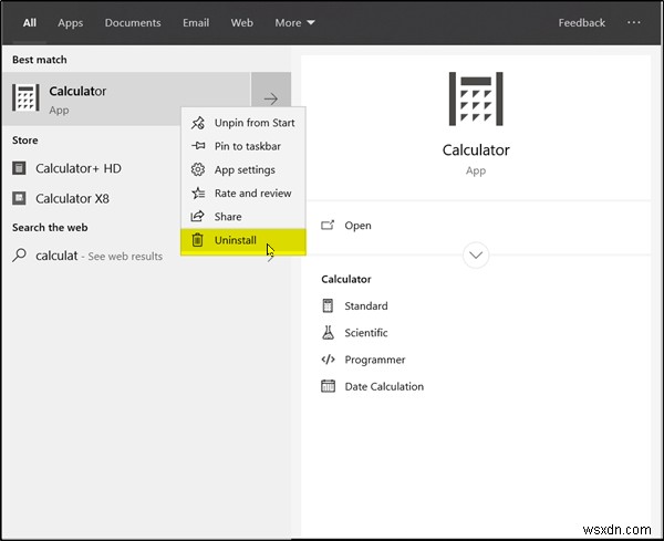 Cách gỡ cài đặt ứng dụng Máy tính trên Windows 10