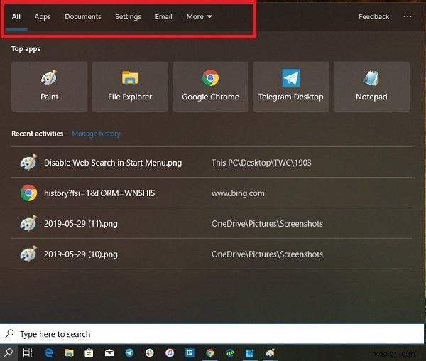 Cách tắt kết quả tìm kiếm web Bing trong Menu Start Windows 10