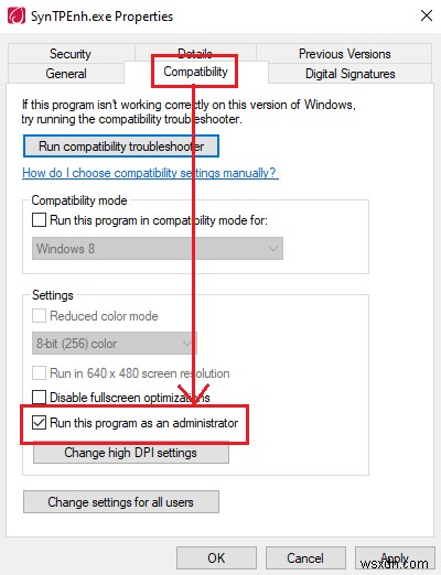 Khắc phục lỗi Unable to connect to Synaptics Pointing Device Driver