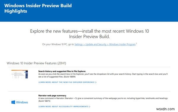 Đâu là nơi tìm tính năng mới nhất của Windows 10 Insider Preview Build?