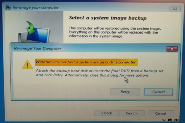 Windows không tìm thấy hình ảnh hệ thống trên máy tính này