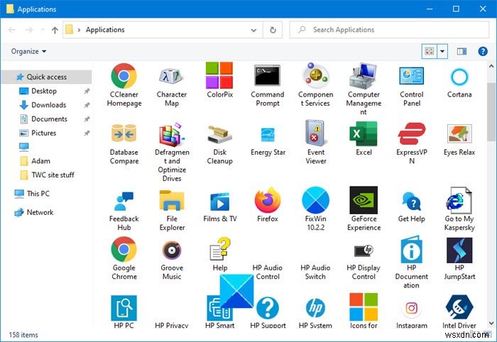 Truy cập và khởi chạy thư mục Applications bằng phím tắt Desktop trên Windows 10