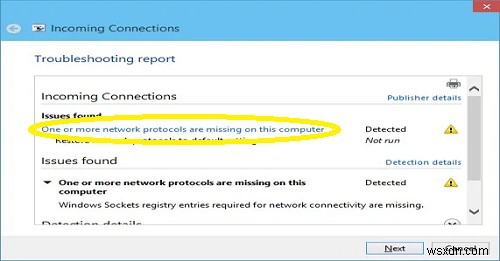 Một hoặc nhiều giao thức mạng (Network Protocols) bị thiếu trên máy tính này