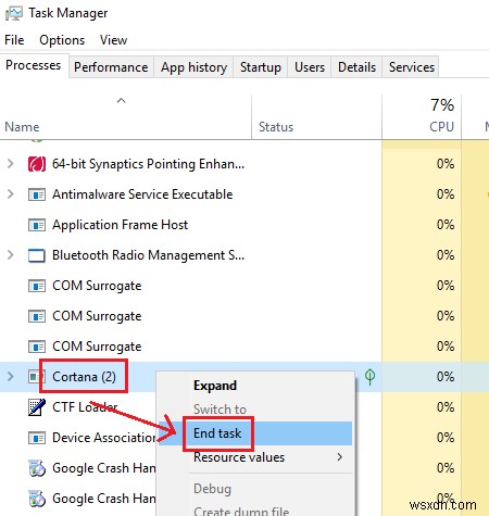 SearchUI.exe chuyển từ Đã treo sang Đang chạy rồi Không phản hồi