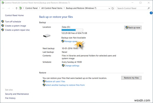 Cách xóa System Image và Bản sao lưu trong Windows 10