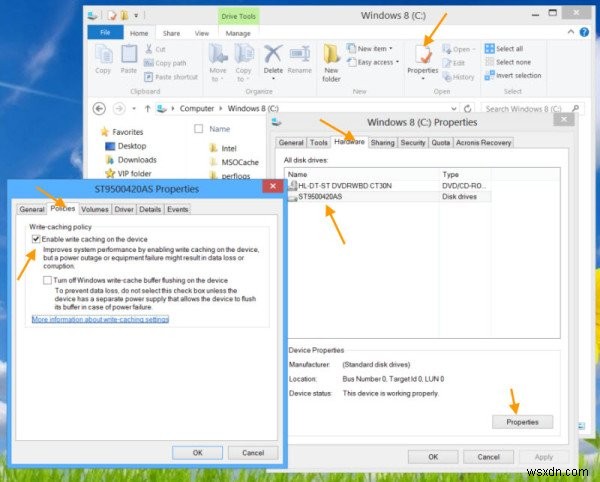 Bật hoặc tắt Bộ nhớ đệm ghi đĩa (Disk Write Caching) trong Windows 10