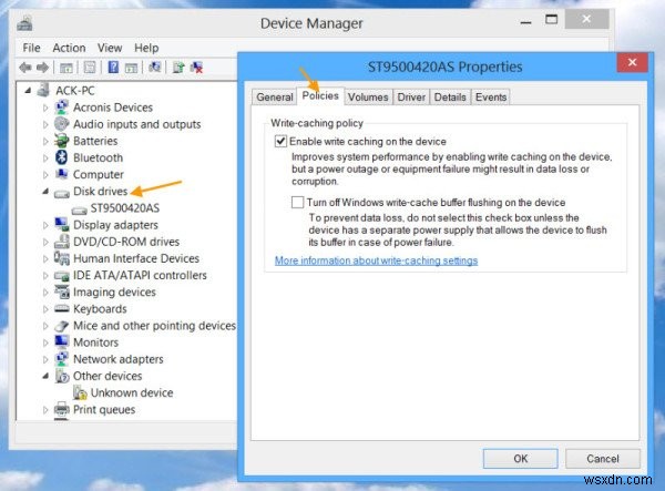Bật hoặc tắt Bộ nhớ đệm ghi đĩa (Disk Write Caching) trong Windows 10